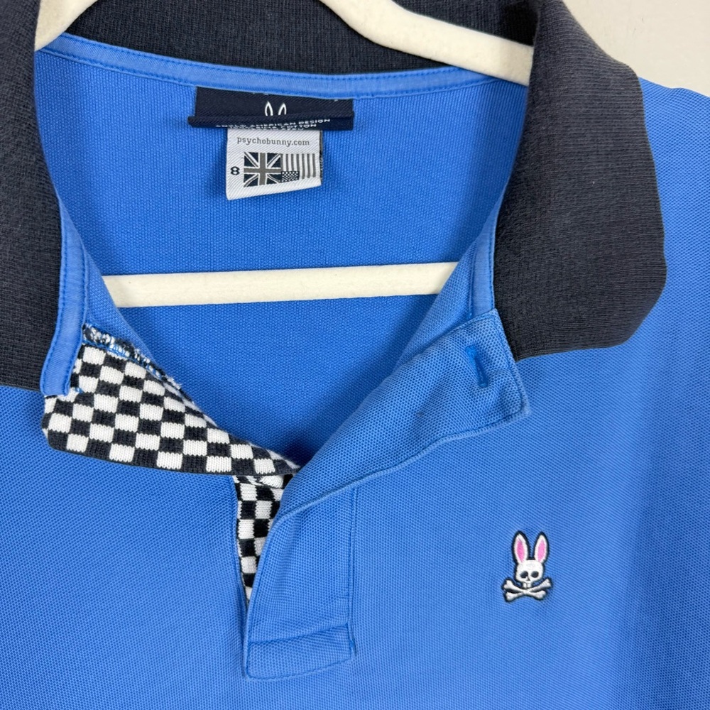 Psycho Bunny Polo Mens XXL Blue Black White Checkered Collared Preppy Office Top - Picture 4 of 7